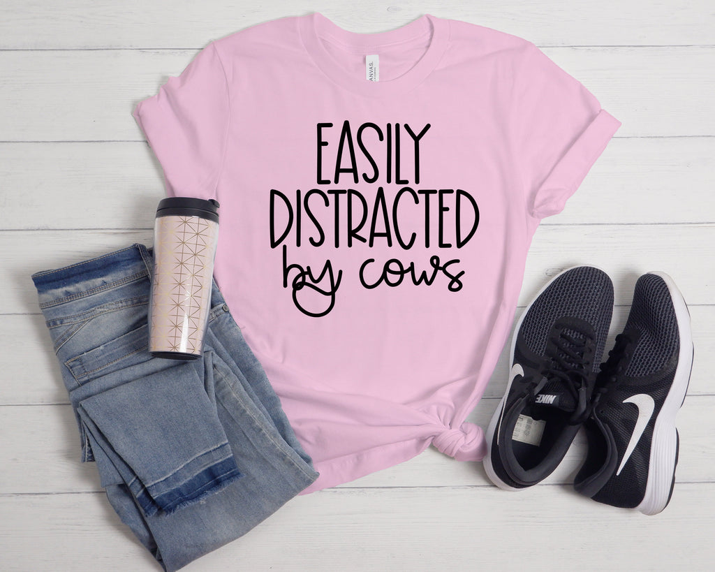 Easily Distracted by Cows Shirt: Funny Cow Tee, Country Farm