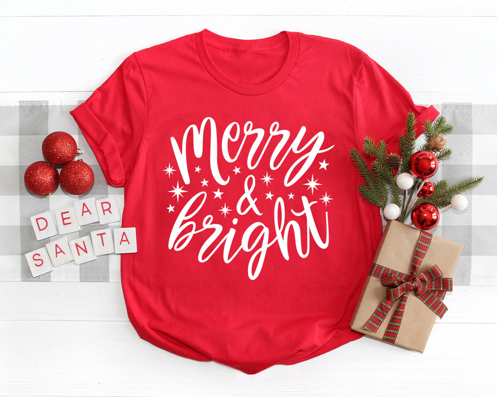 Merry and Bright Christmas Tee: Holiday Party Shirt