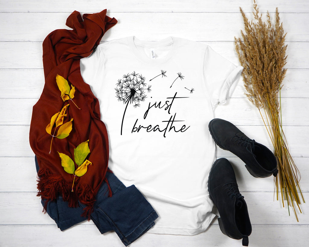 Just Breathe Dandelion T-Shirt: Inspirational Yoga Meditation Shirt