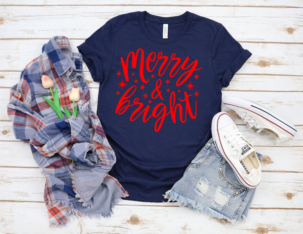 Merry and Bright Christmas Tee: Holiday Party Shirt