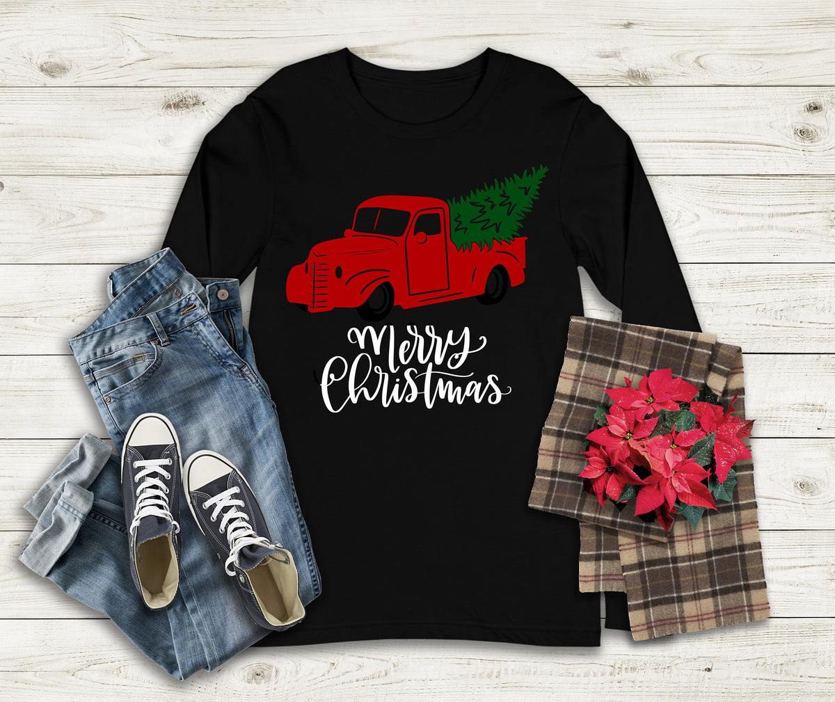 Red Truck Christmas Tree Long Sleeve Shirt