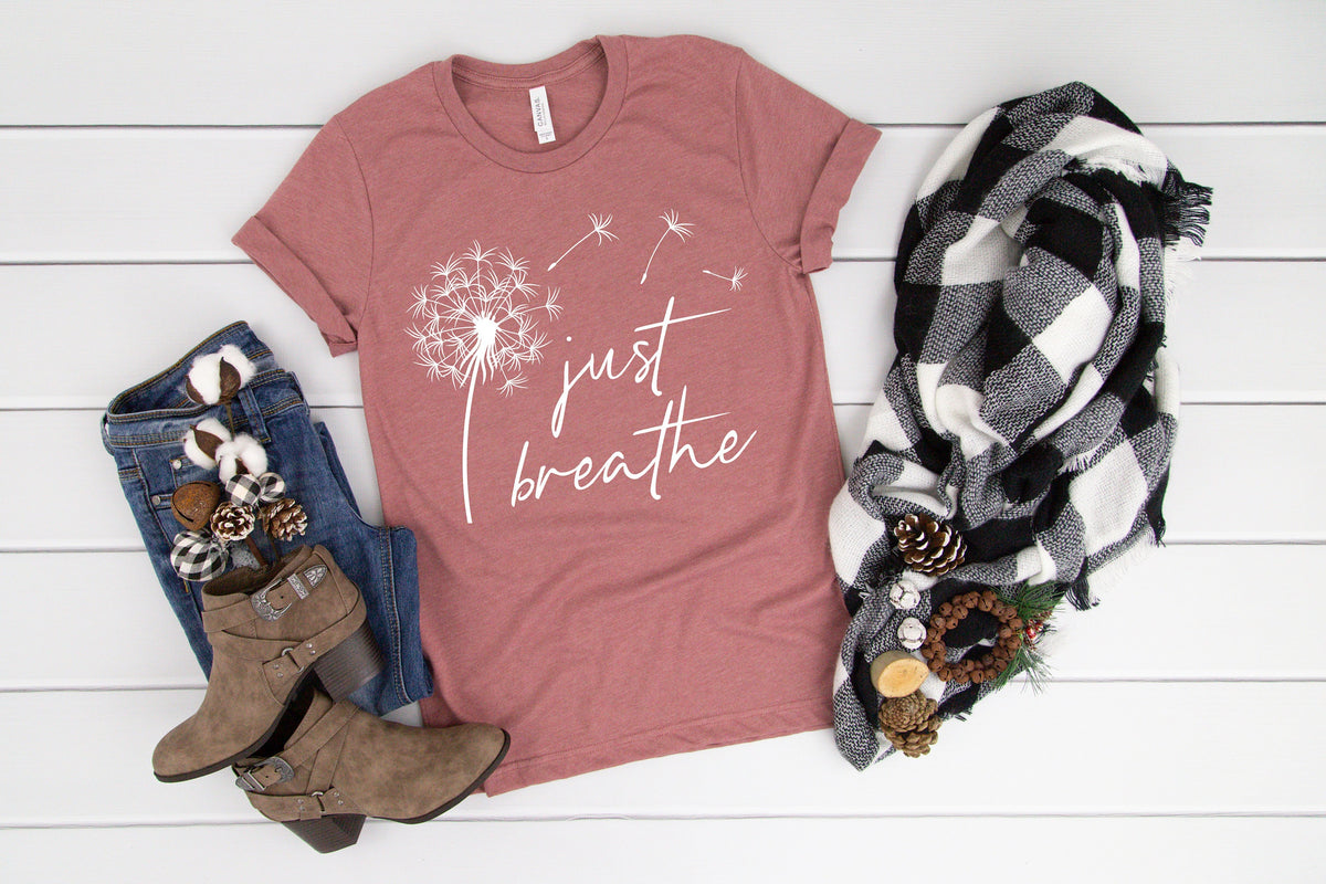 Just Breathe Dandelion T-Shirt: Inspirational Yoga Meditation Shirt