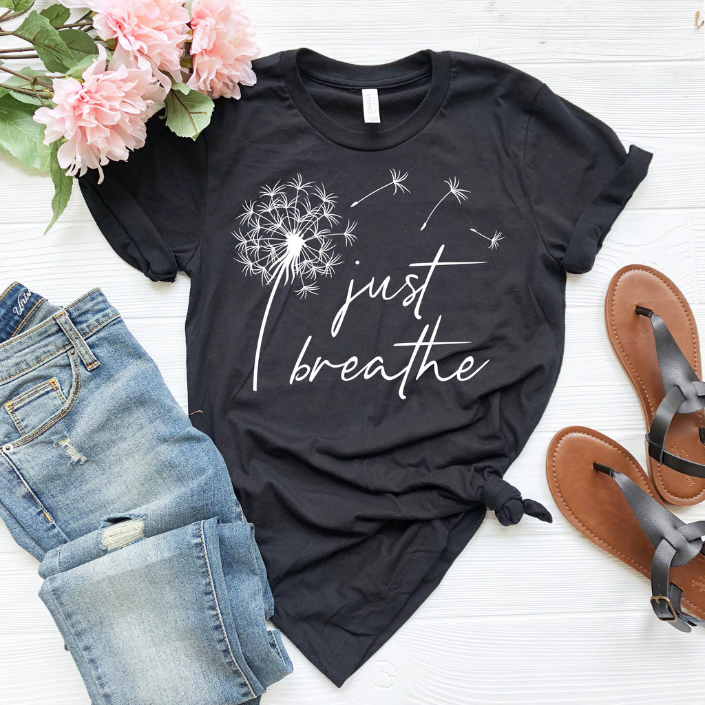 Just Breathe Dandelion T-Shirt: Inspirational Yoga Meditation Shirt
