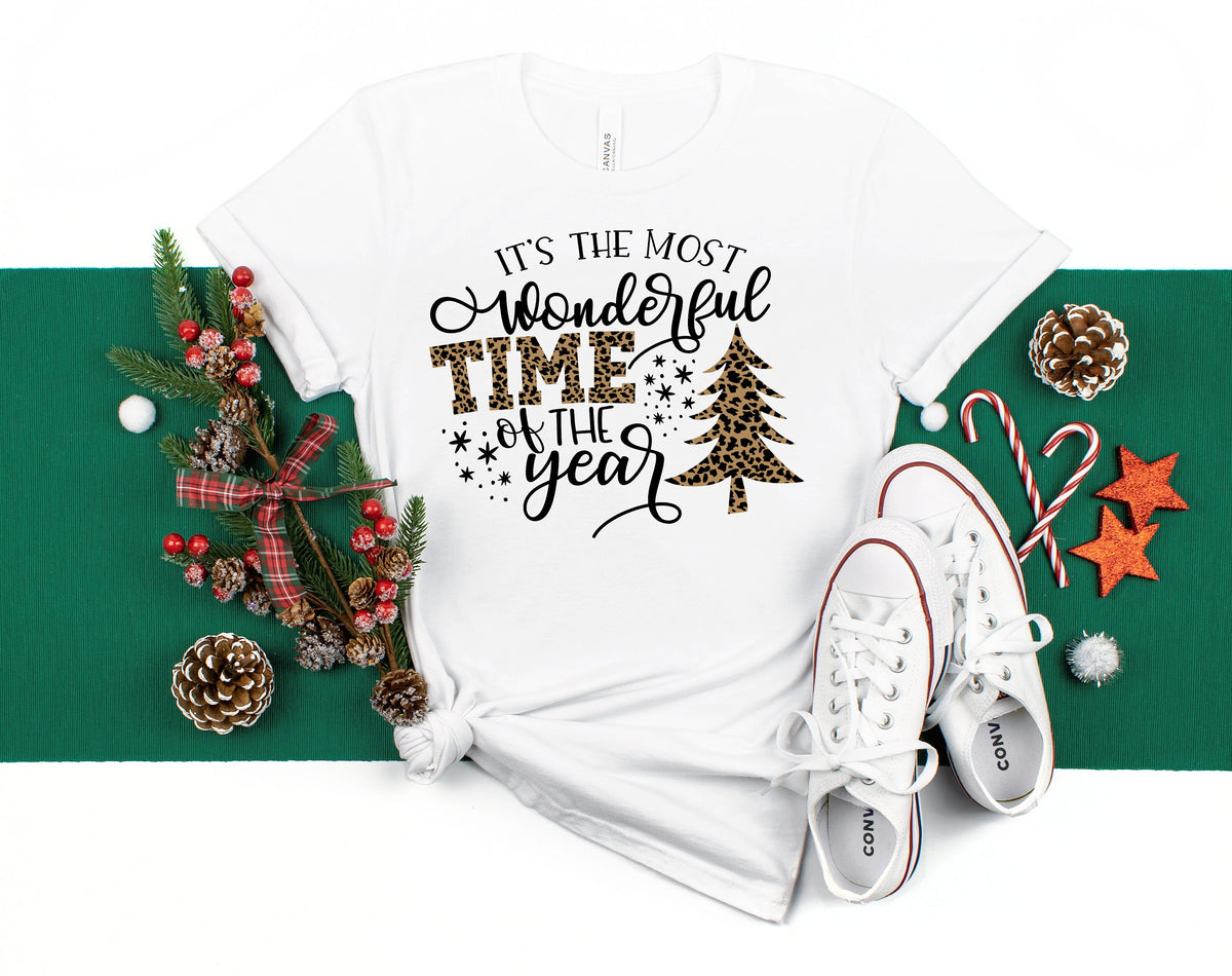 Wonderful Time of Year Christmas T-Shirt, Leopard Print Tree
