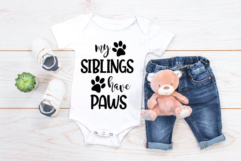 My Siblings Have Paws Baby Bodysuit, Funny Shower Gift