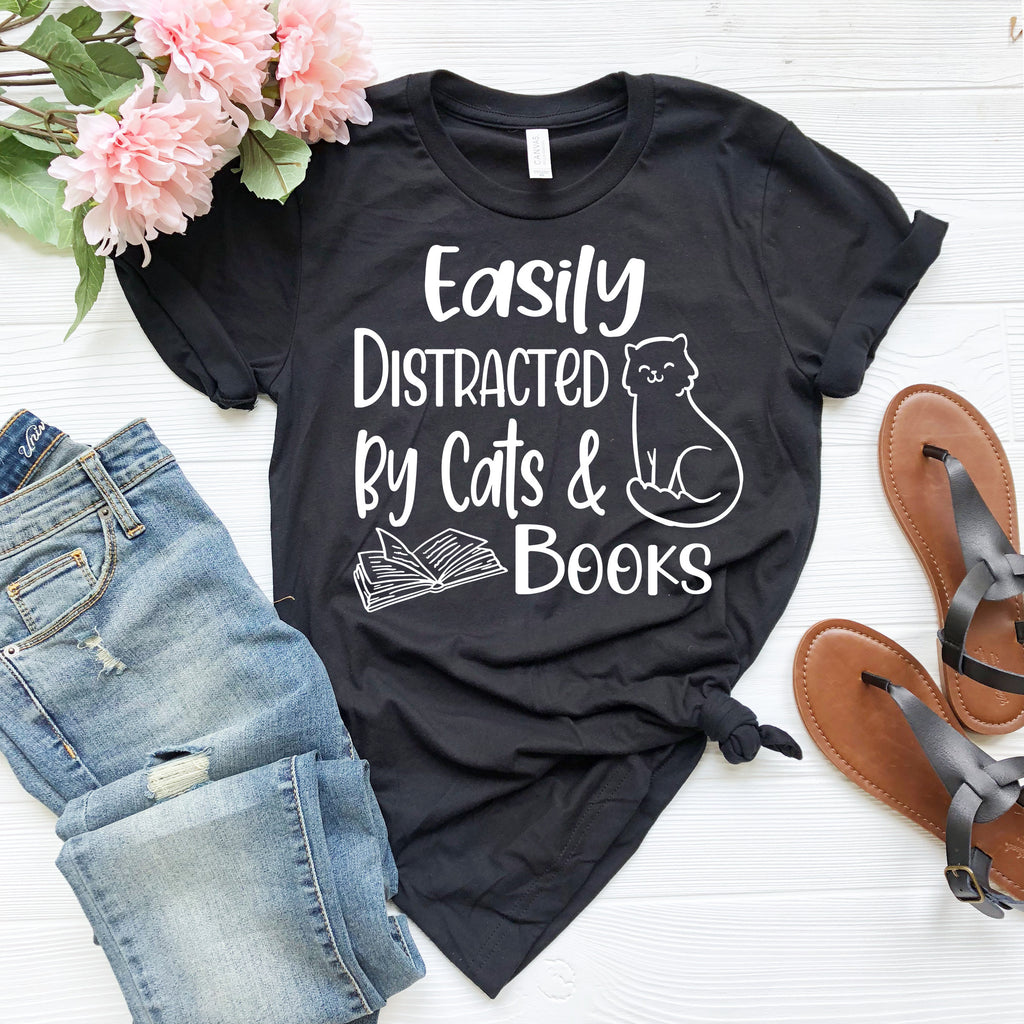 Cats and Books Shirt: Easily Distracted, Bookish Tee