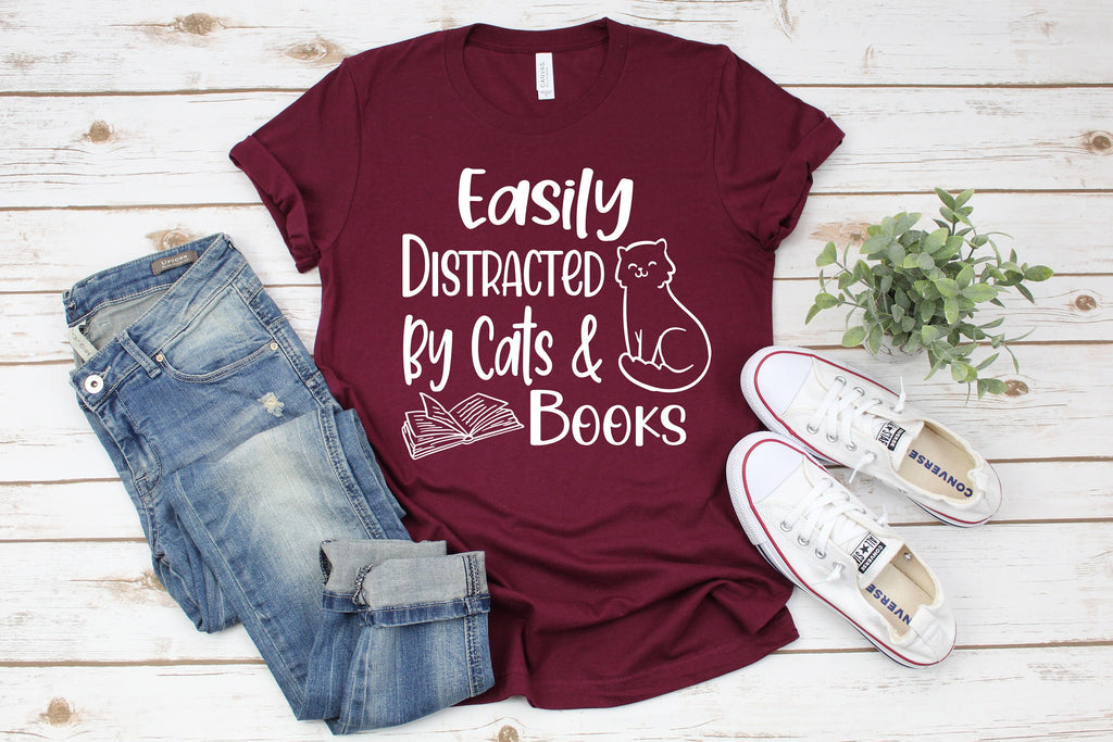 Cats and Books Shirt: Easily Distracted, Bookish Tee