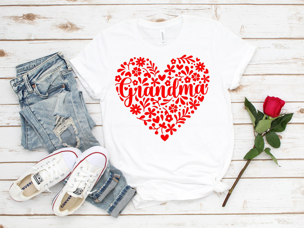 Grandma Flower Heart T-Shirt: Gift for Nana