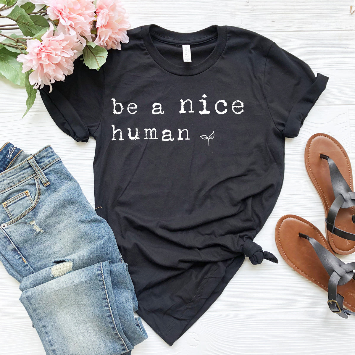 Be a Nice Human Shirt: Graphic Tee, Women's Cotton Top