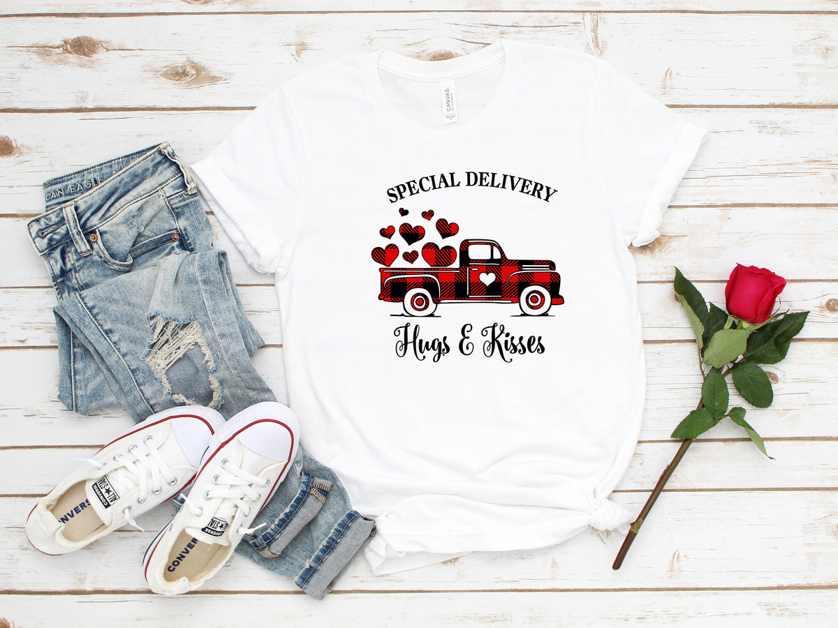 Valentines Buffalo Plaid Truck T-Shirt, Heart Shirt