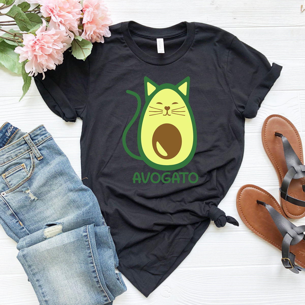 Avogato Avocado Cat T-Shirt: Vegan Vegetarian Gift