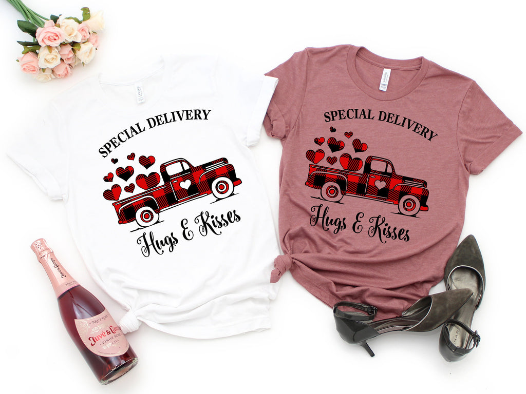 Valentines Buffalo Plaid Truck T-Shirt, Heart Shirt