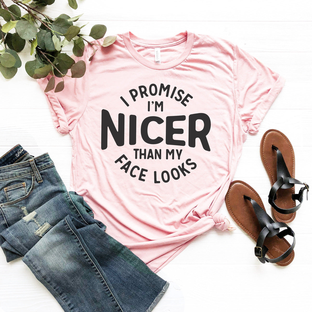 Sarcastic Women's T-Shirt: I Promise I'm Nicer Than My Face Looks