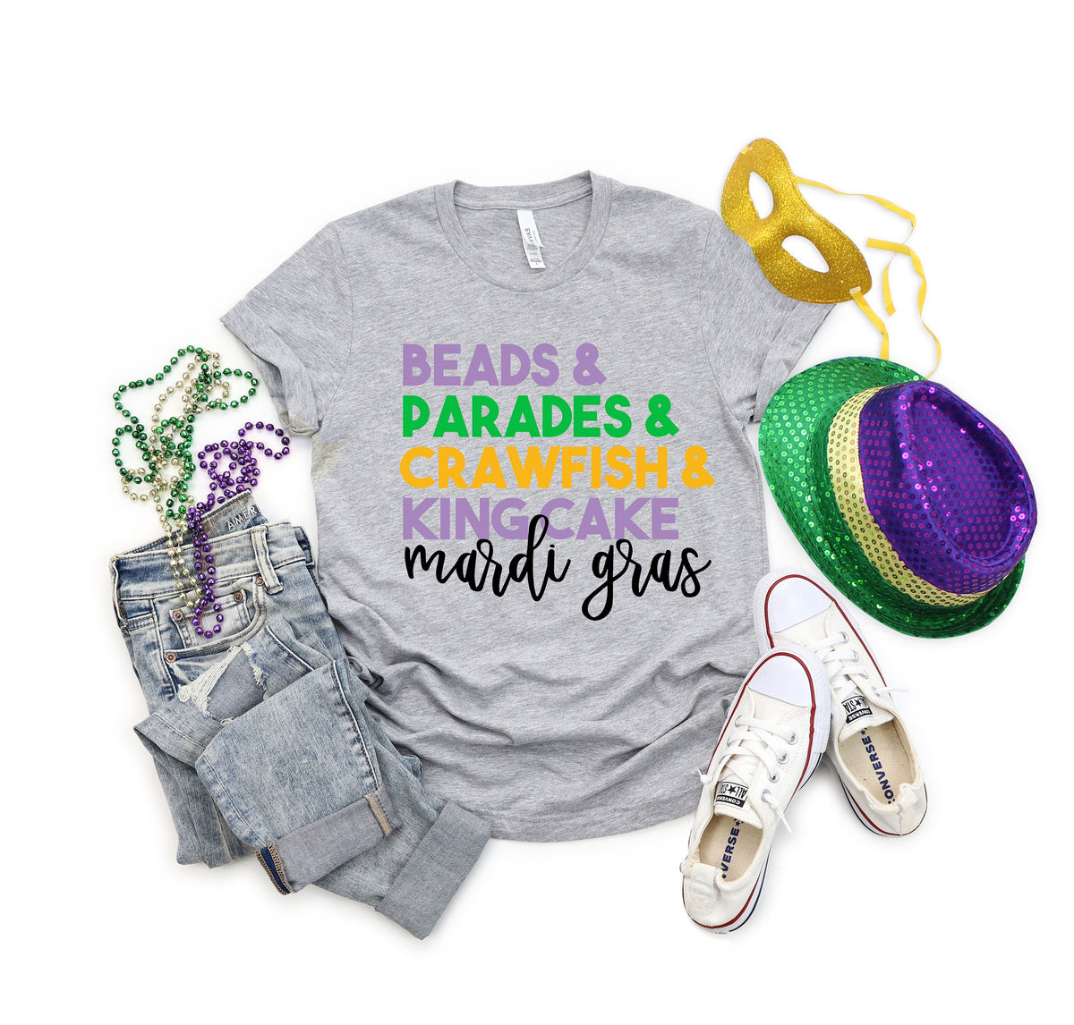 Mardi Gras T-Shirt: Beads, Parades, Crawfish, King Cake