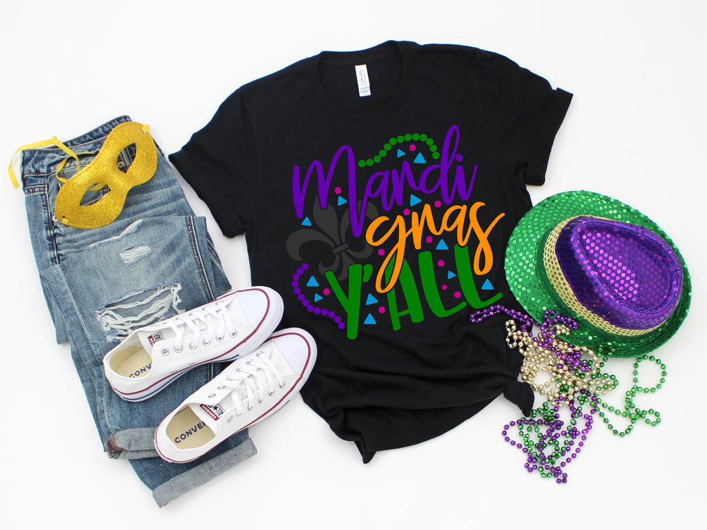 Mardi Gras Y'all Graphic Tee - New Orleans Fat Tuesday Shirt