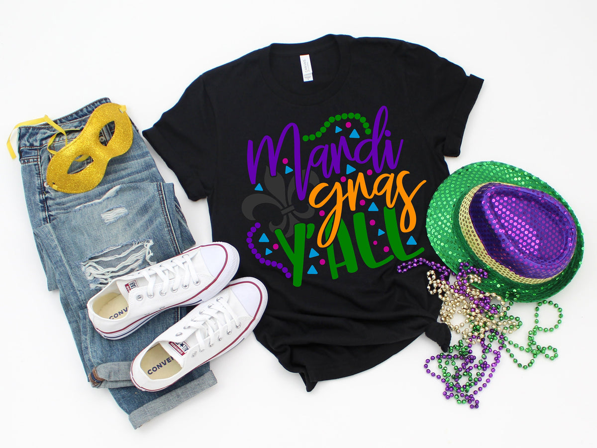Mardi Gras Y'all Graphic Tee - New Orleans Fat Tuesday Shirt