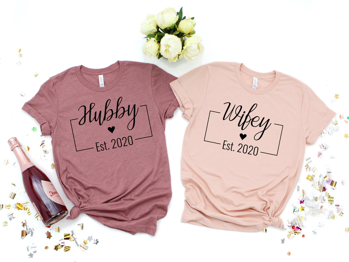 Hubby Wifey Shirts, Matching Couple Tees, Engagement Gift