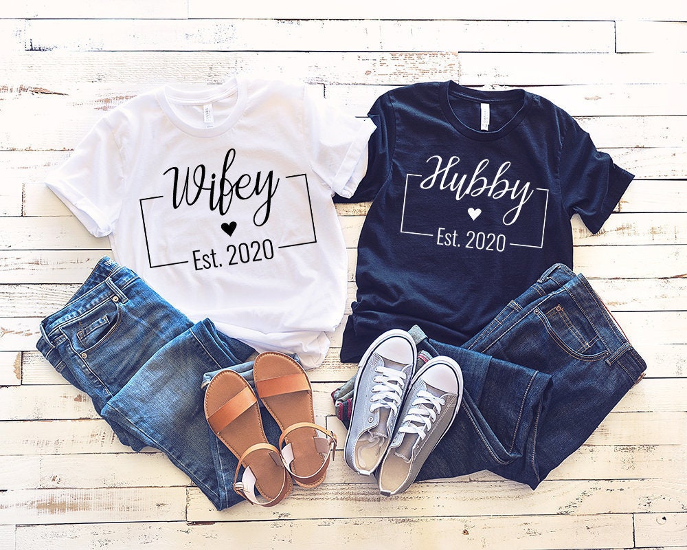 Hubby Wifey Shirts, Matching Couple Tees, Engagement Gift