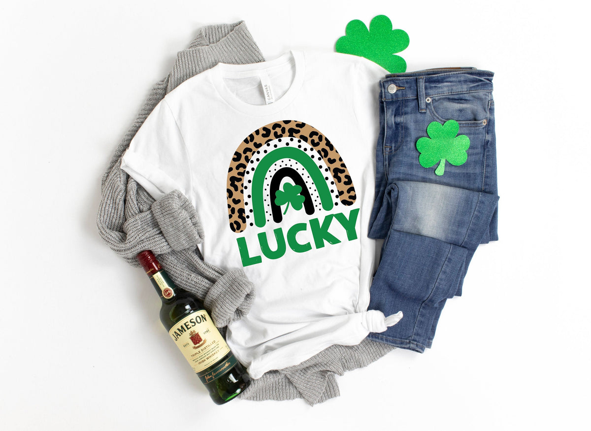 Lucky St. Patrick's Day Shirt: Leopard Rainbow Shamrock Tee