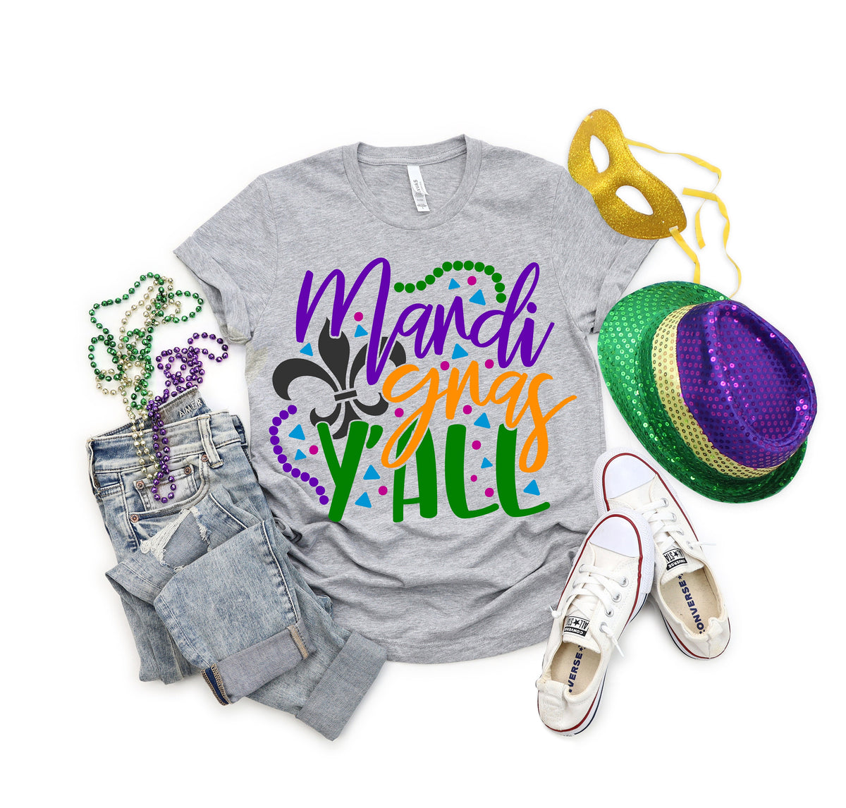 Mardi Gras Y'all Graphic Tee - New Orleans Fat Tuesday Shirt