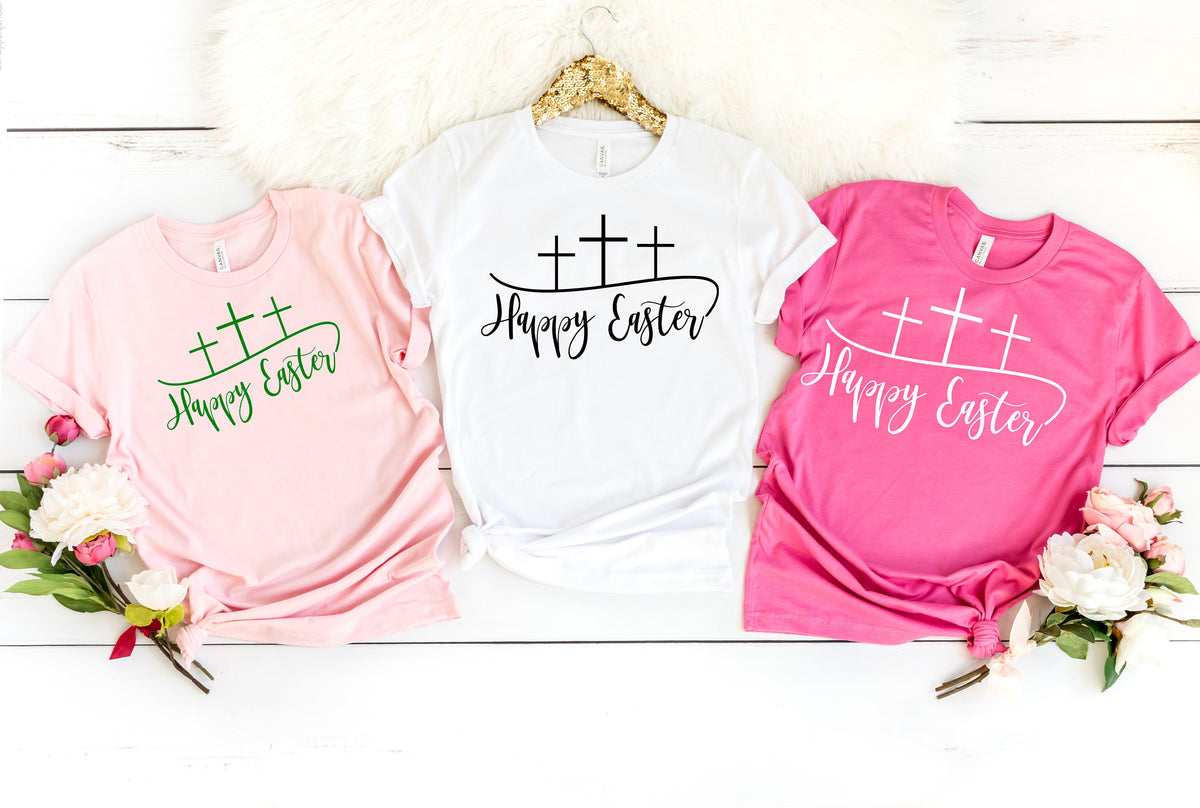 Happy Easter Christian T-Shirt: Cross & Jesus Design
