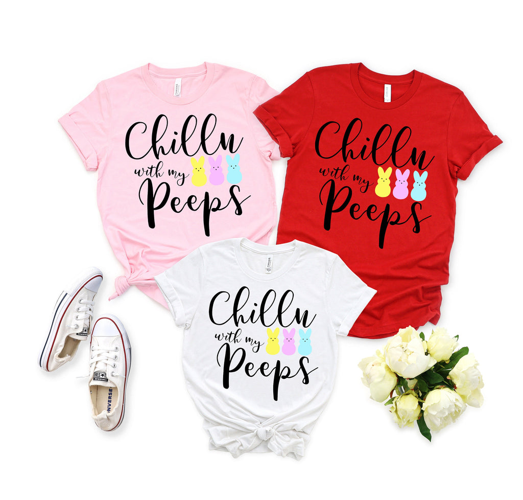 Chillin' With My Peeps Easter Shirt, Bunny Graphic Tee