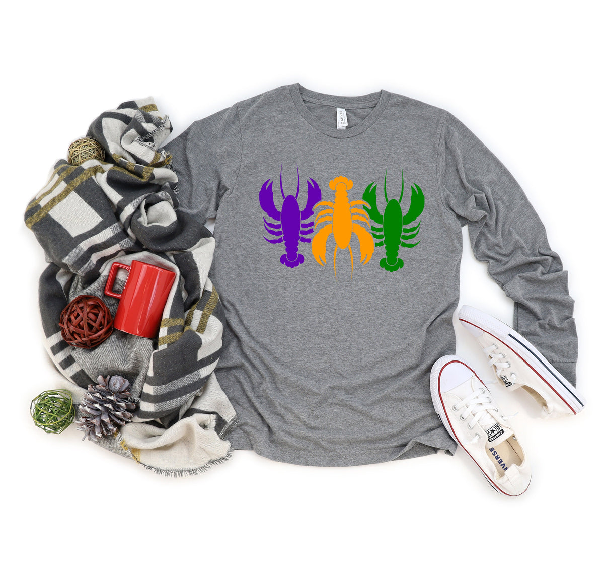 Mardi Gras Crawfish T-Shirt: Purple, Yellow, Green Design