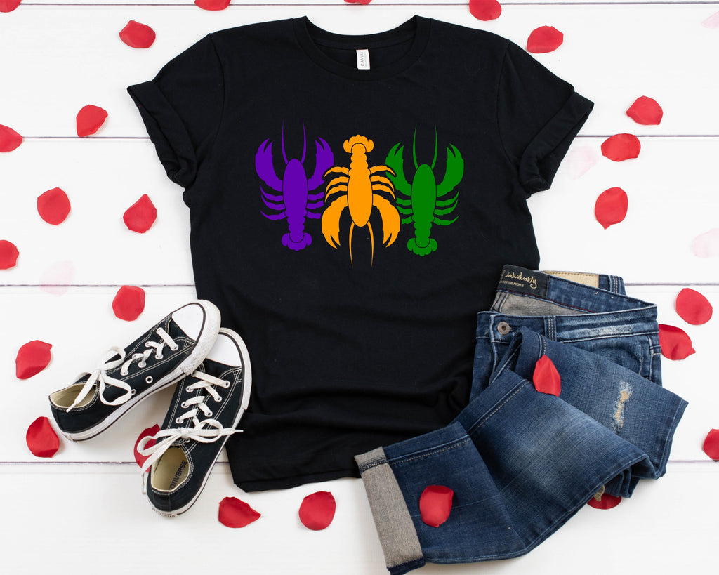 Mardi Gras Crawfish T-Shirt: Purple, Yellow, Green Design