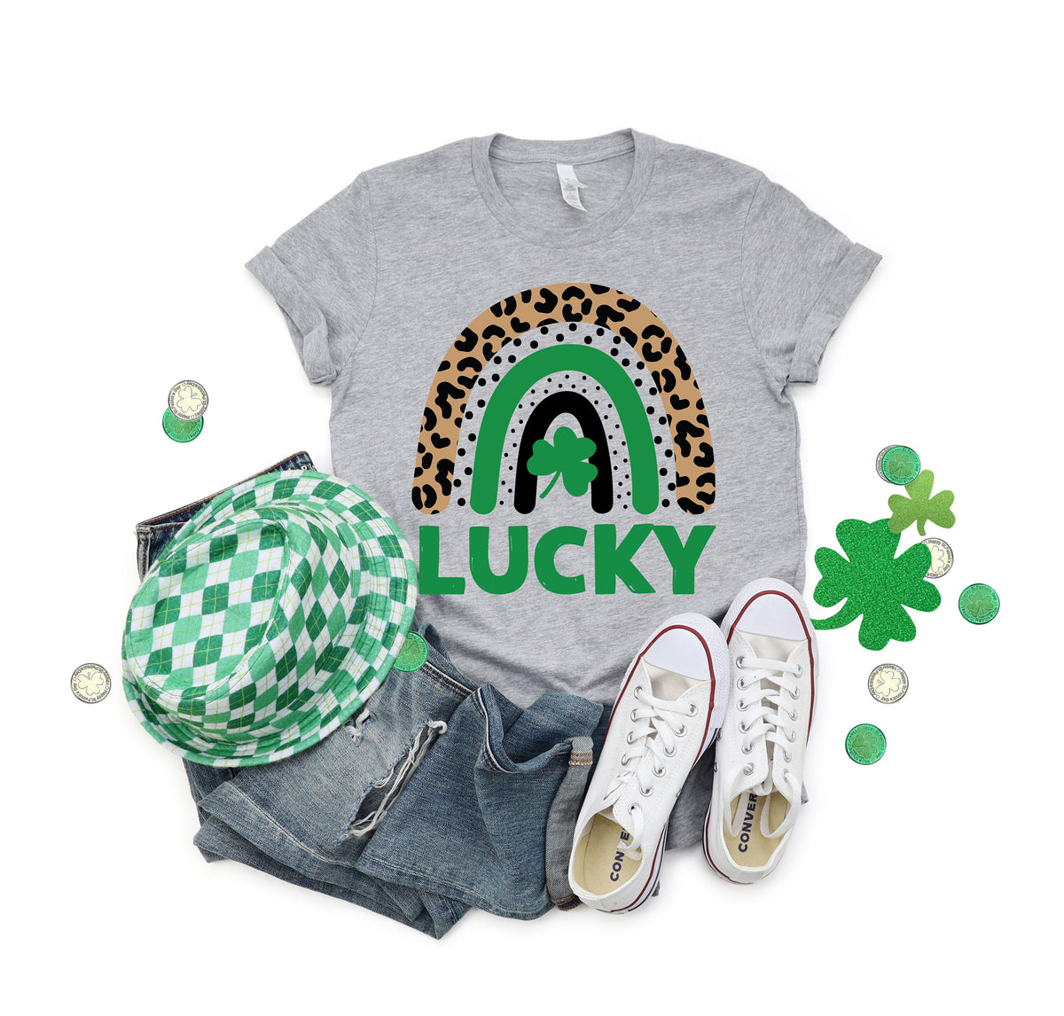 Lucky St. Patrick's Day Shirt: Leopard Rainbow Shamrock Tee
