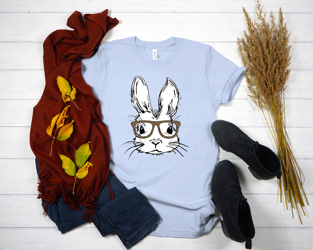 Women's Easter Shirt, Rabbit with Leopard Glasses, Bunny Tee