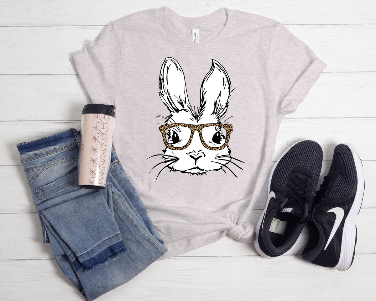 Women's Easter Shirt, Rabbit with Leopard Glasses, Bunny Tee