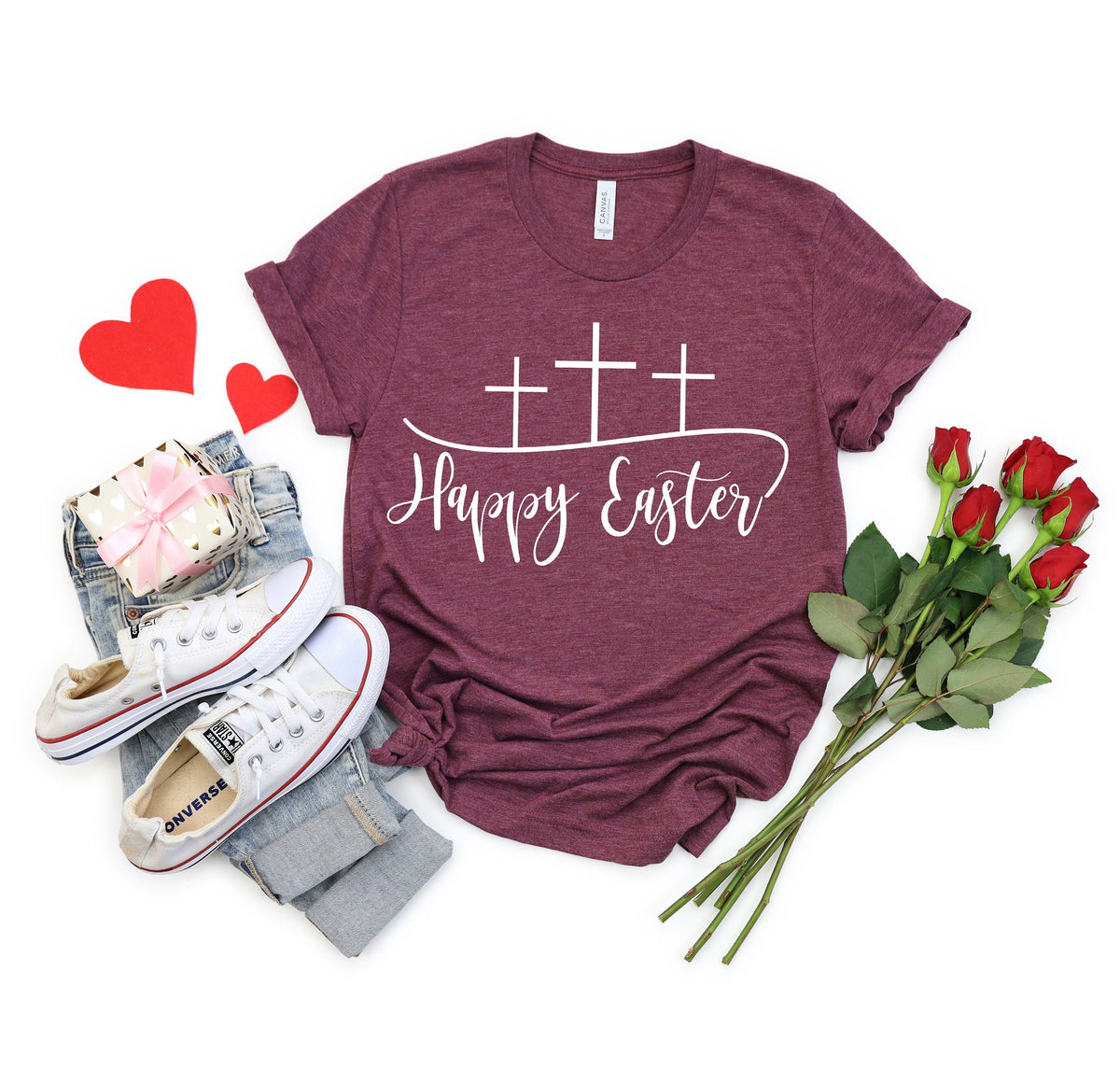 Happy Easter Christian T-Shirt: Cross & Jesus Design