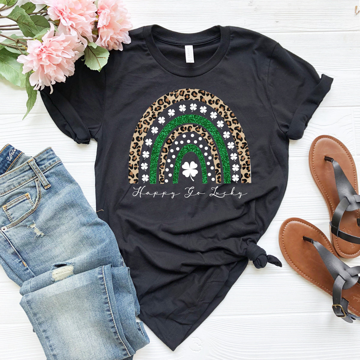 Leopard Rainbow Shamrock Shirt - St Patricks Day Tee