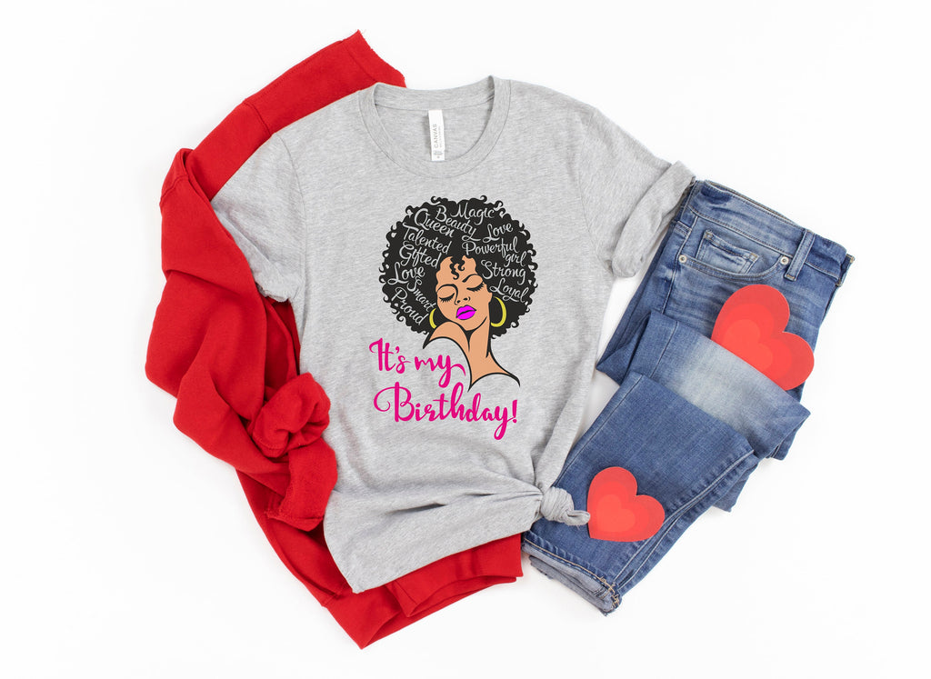 Custom Birthday Shirt: Woman Face Afro, Queen Birthday Gift