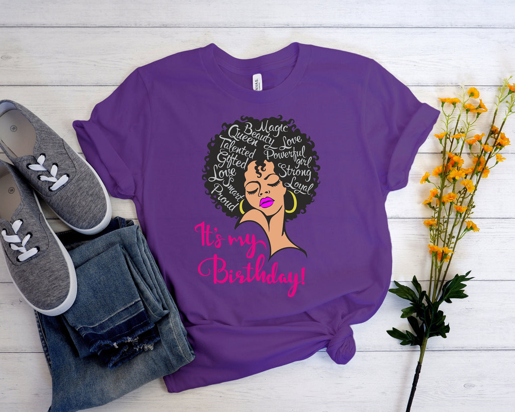 Custom Birthday Shirt: Woman Face Afro, Queen Birthday Gift