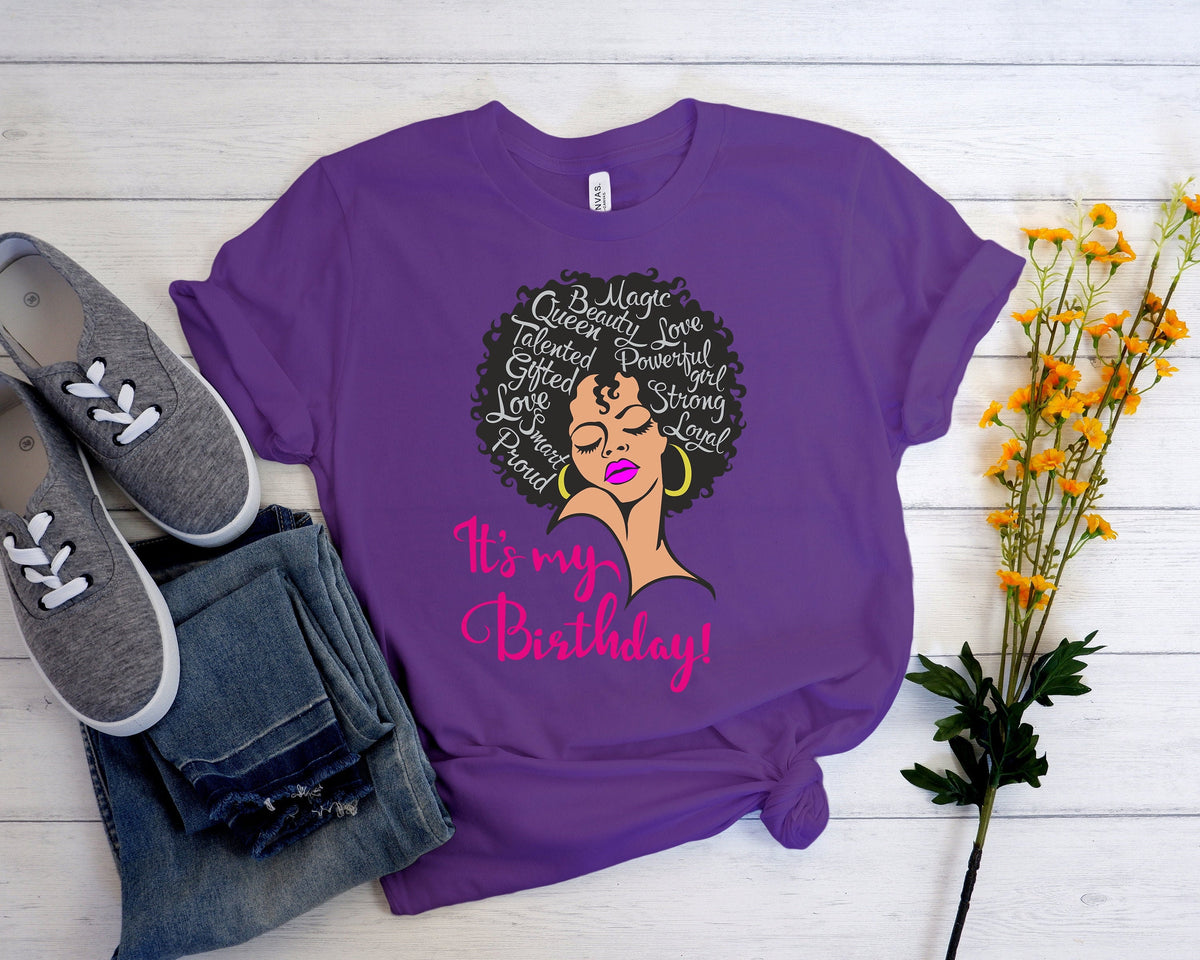 Custom Birthday Shirt: Woman Face Afro, Queen Birthday Gift