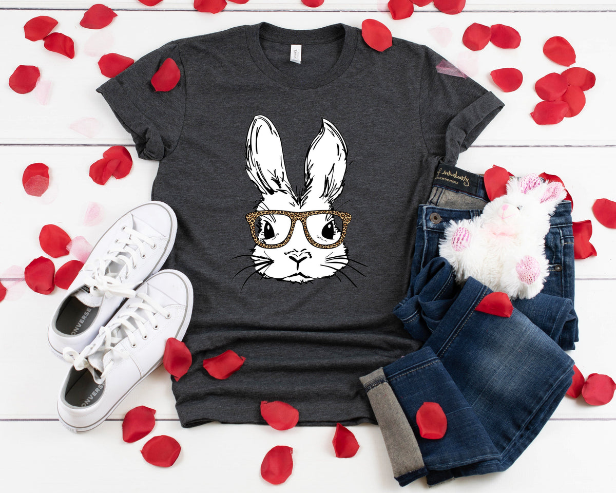 Women's Easter Shirt, Rabbit with Leopard Glasses, Bunny Tee