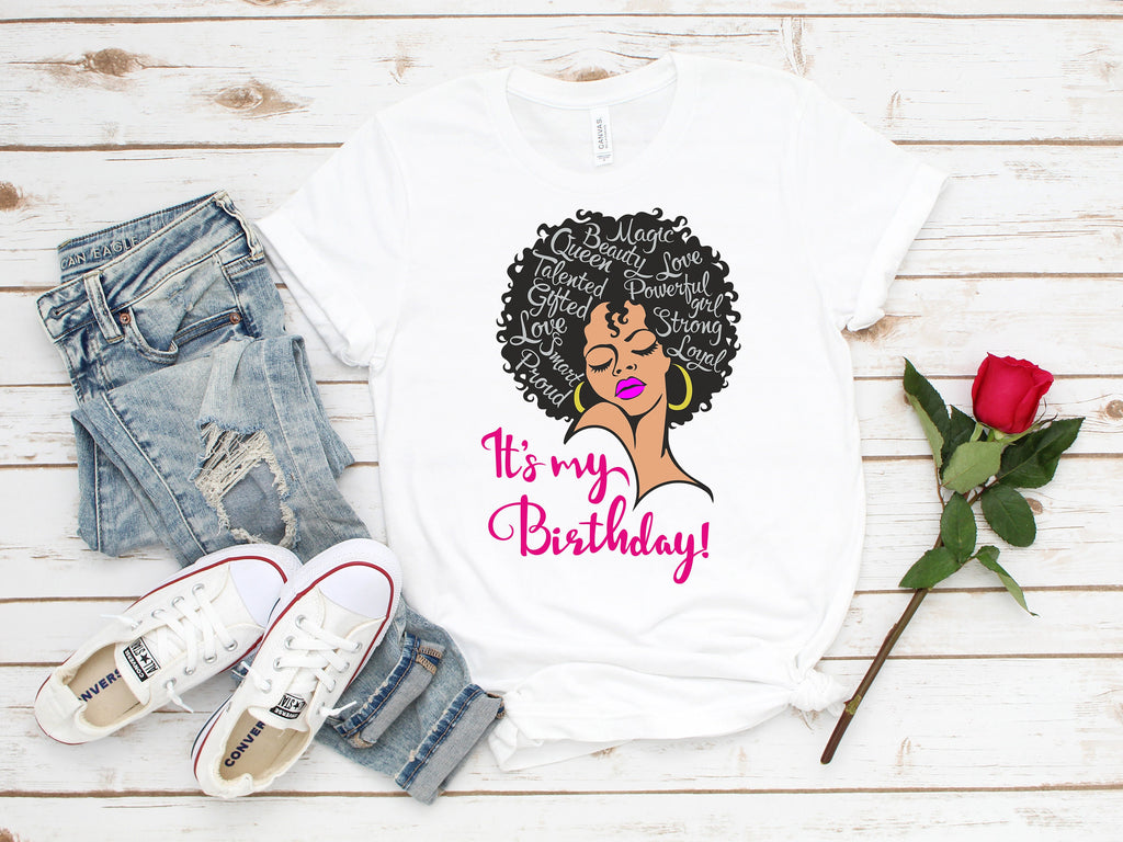 Custom Birthday Shirt: Woman Face Afro, Queen Birthday Gift