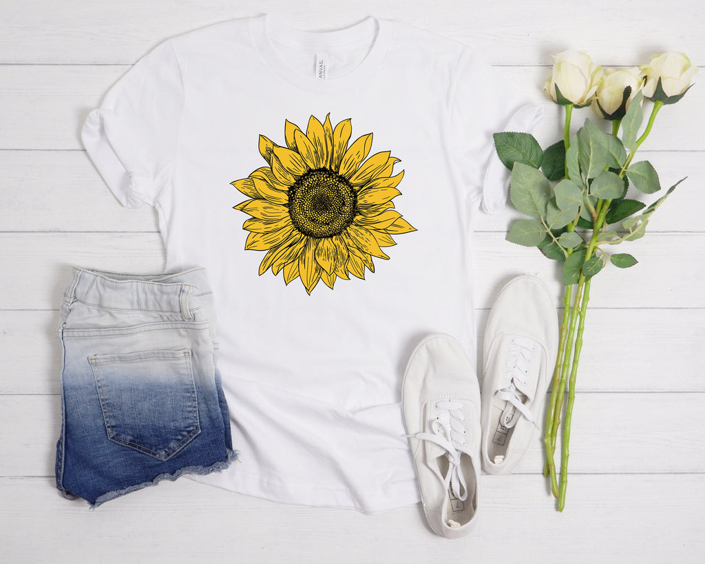 Sunflower Graphic Tee: Women's Boho Floral Shirt