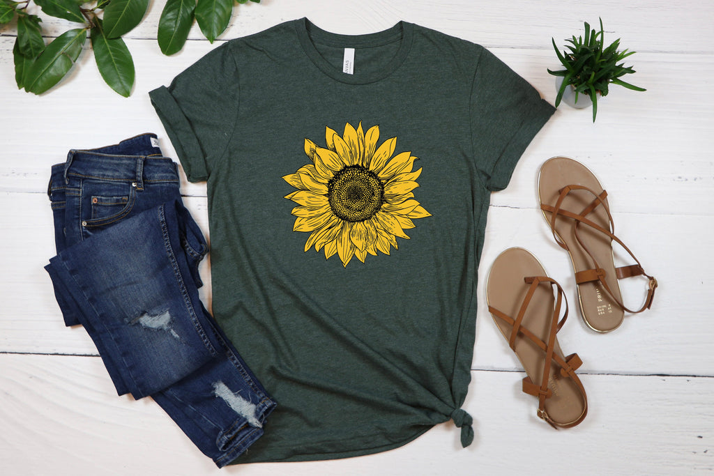 Sunflower Graphic Tee: Women's Boho Floral Shirt