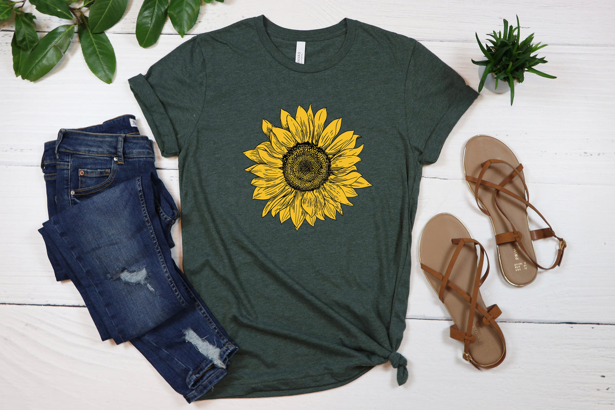 Sunflower Graphic Tee: Women's Boho Floral Shirt