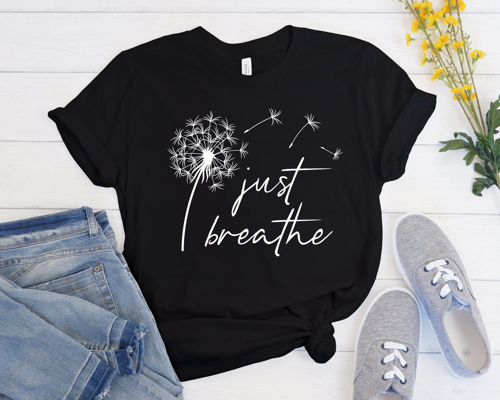 Just Breathe Dandelion T-Shirt: Inspirational Yoga Meditation Shirt