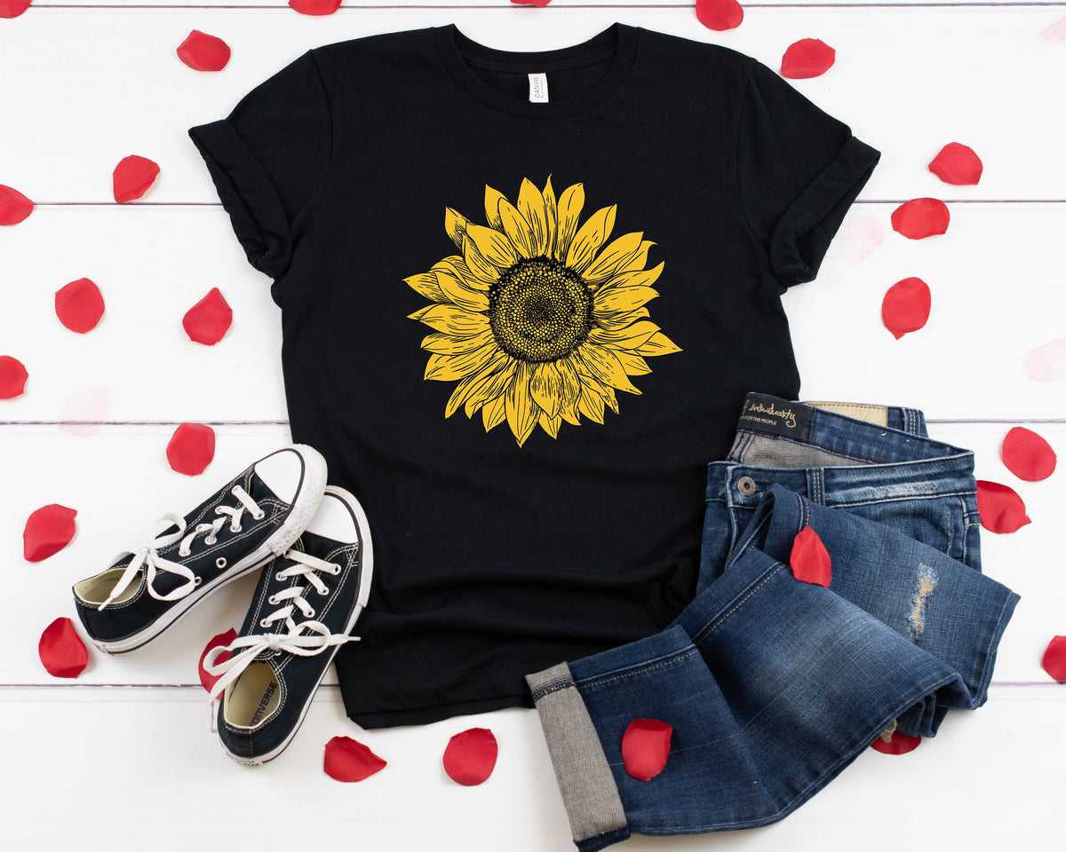 Sunflower Graphic Tee: Women's Boho Floral Shirt