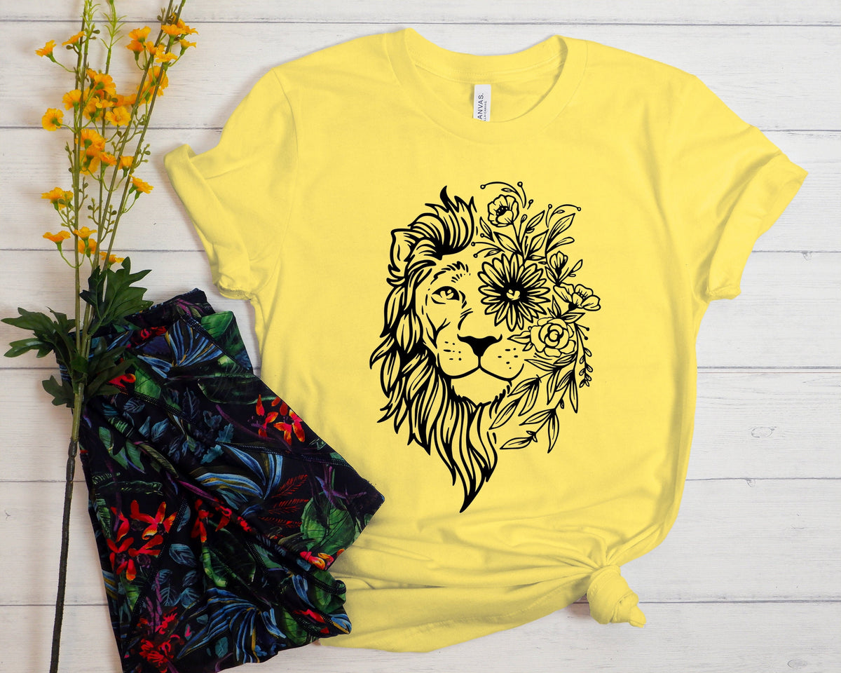 Floral Lion Graphic Tee, Animal Lover Shirt