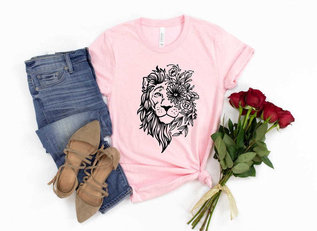 Floral Lion Graphic Tee, Animal Lover Shirt