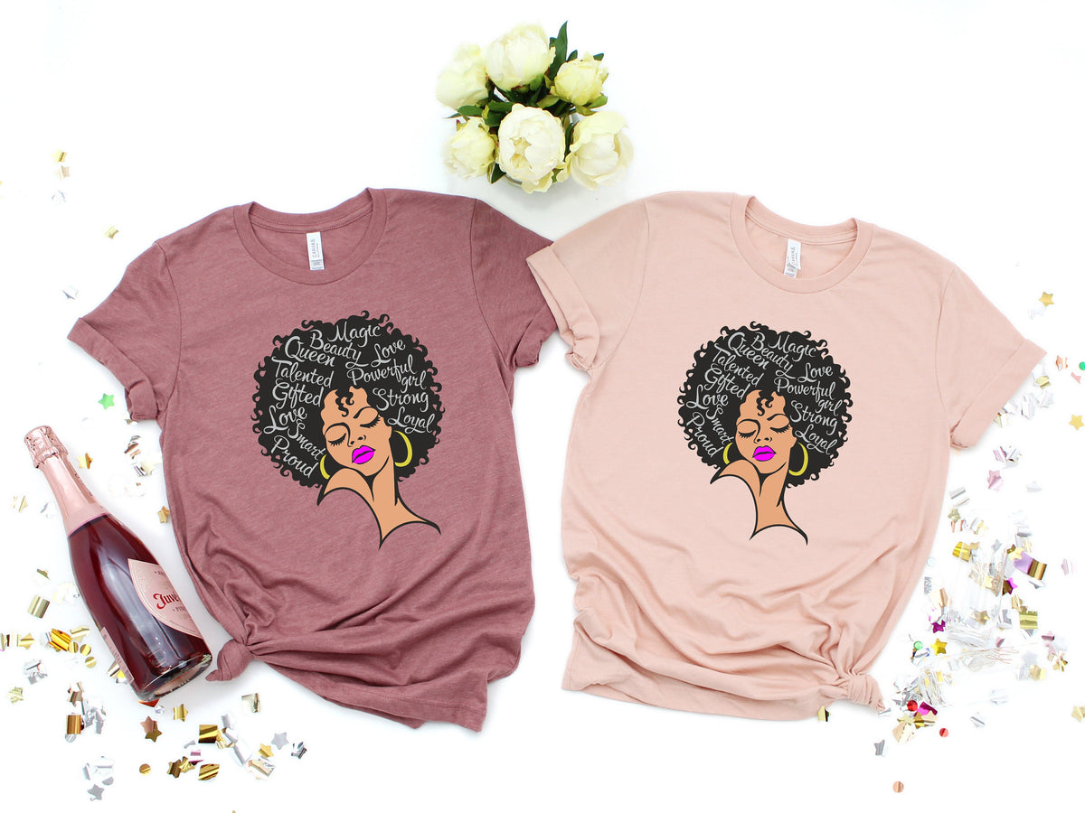 Afro Woman T-Shirt: Powerful Black Girl Magic, Afrocentric Tee