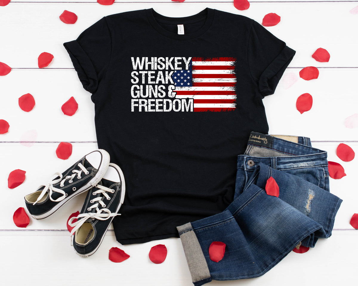 Whiskey Steak Guns Freedom USA Flag Shirt, Patriotic Tee
