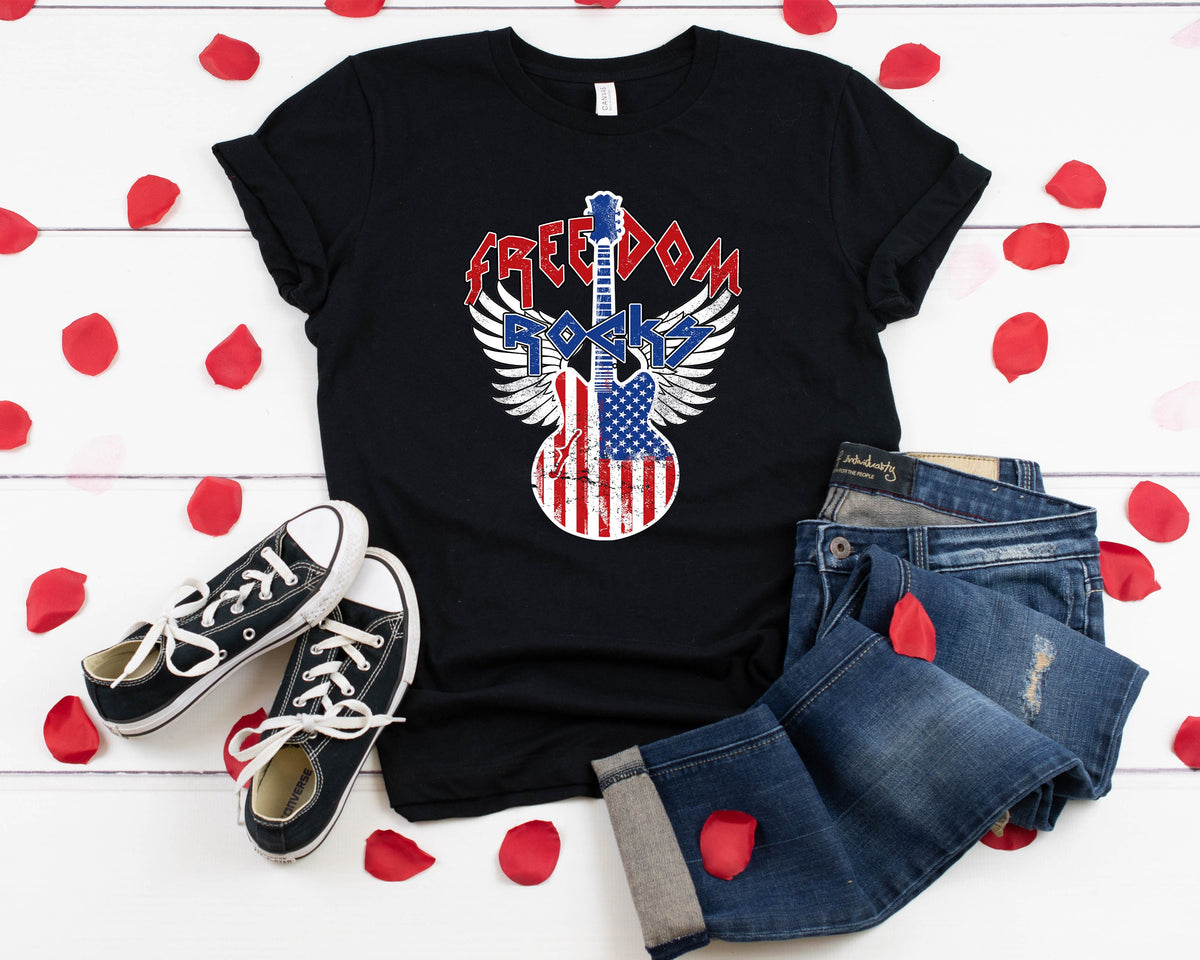 Freedom Rocks Guitar Shirt: Patriotic 4th of July Tee