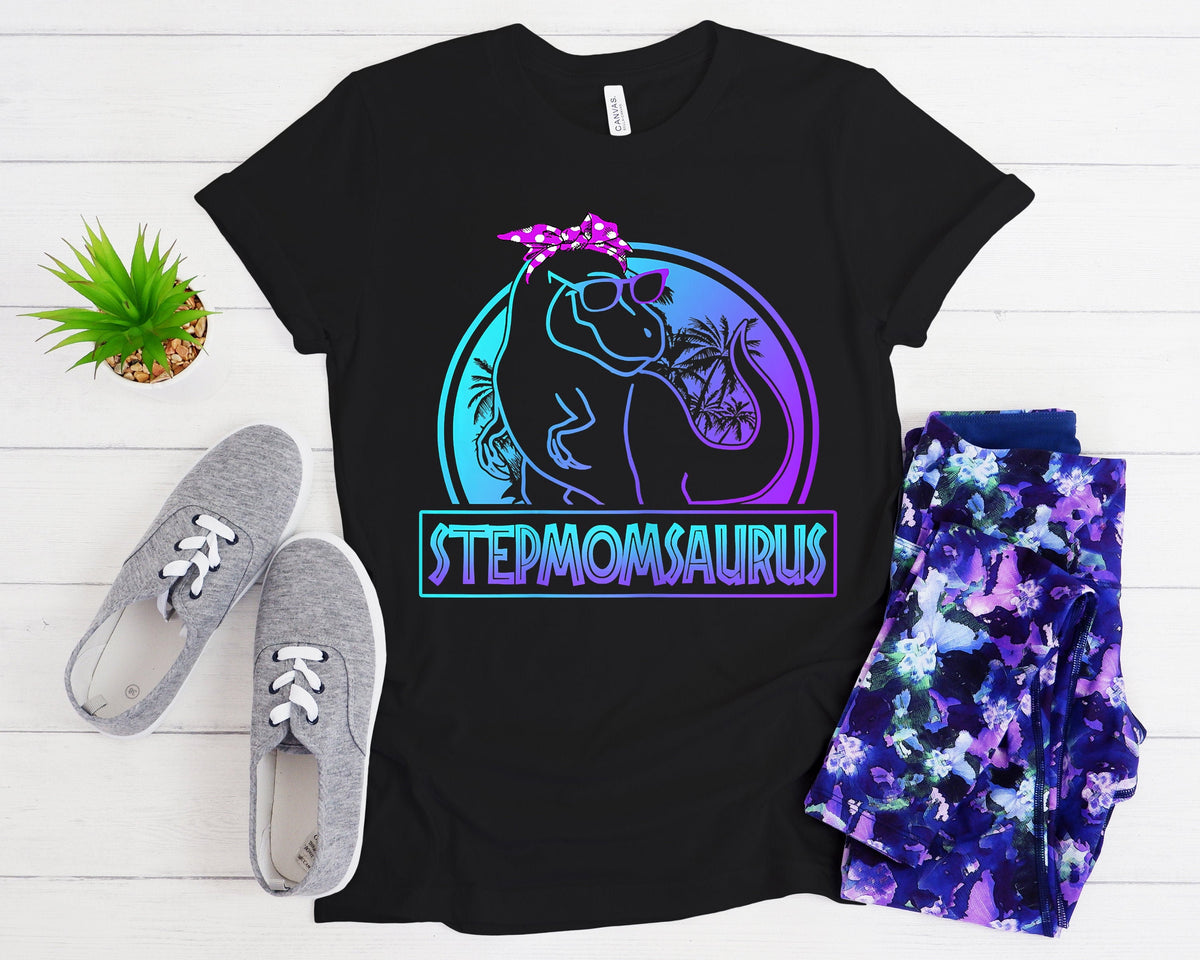 Stepmomsaurus T-Shirt: Dinosaur Birthday, Mom & Dad Dino Shirts