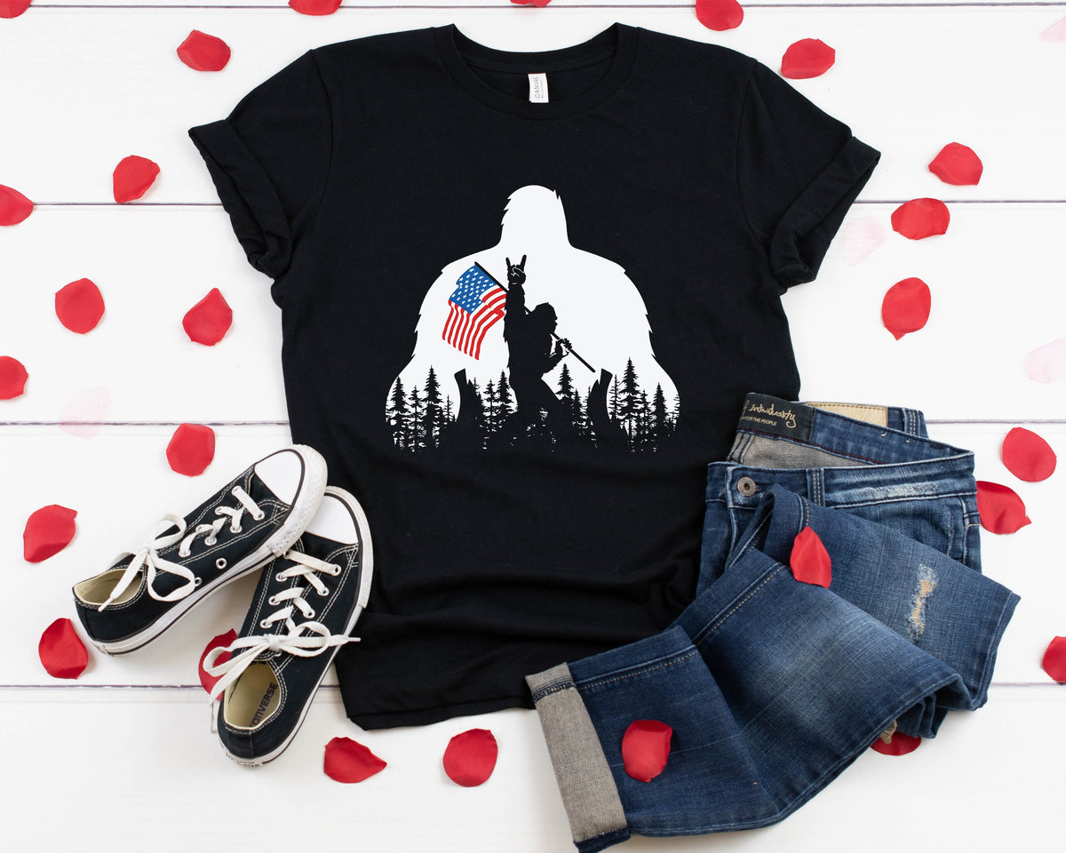 Custom Bigfoot American Flag Shirt: Patriotic Tee